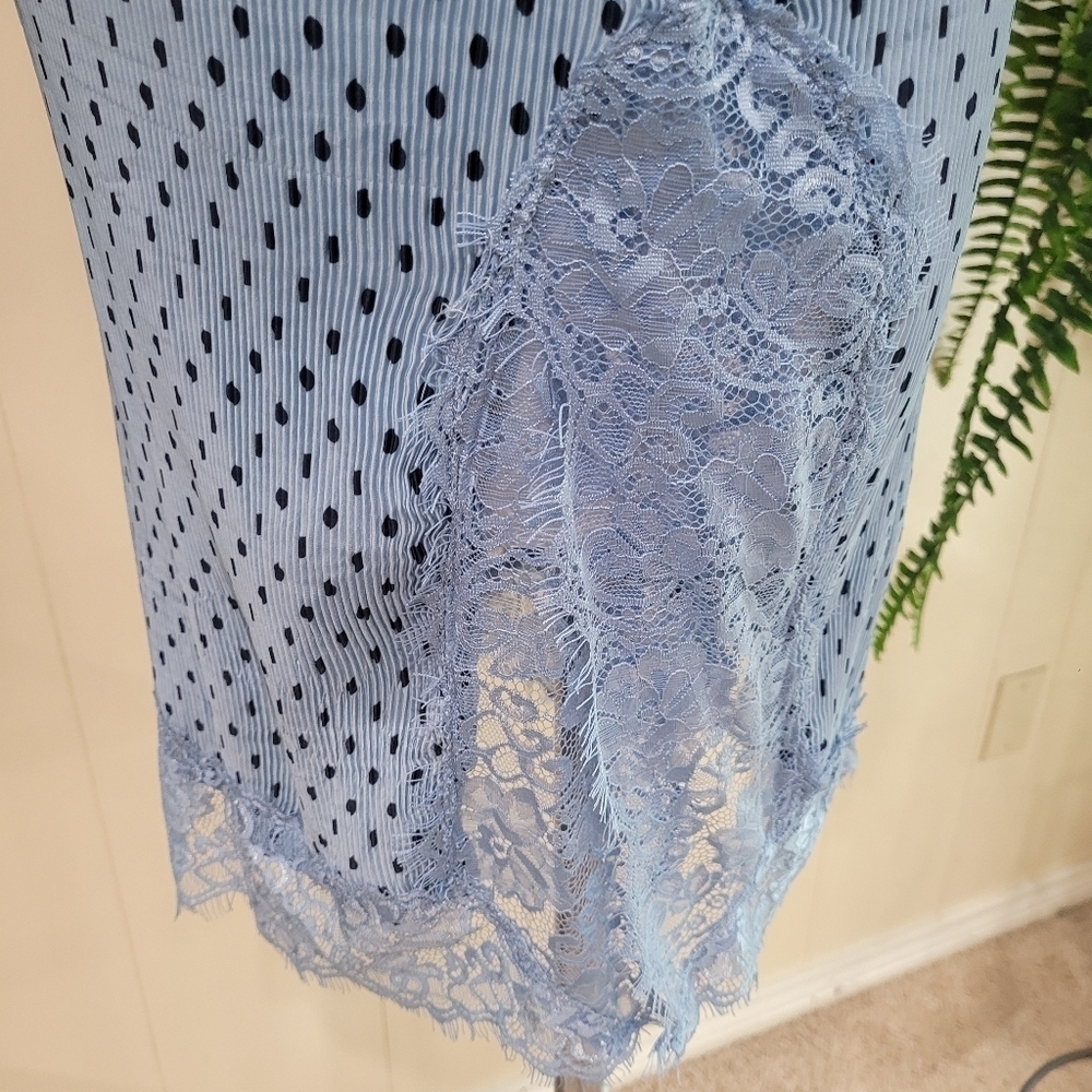 Free People Polka Dot Lace Trim Plissé Slip Dress - Picture 2 of 11